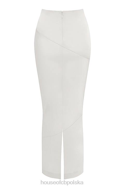 House of CB Colette elegancka midi spódnica w kolorze kości słoniowej satynowa o skośnym kroju