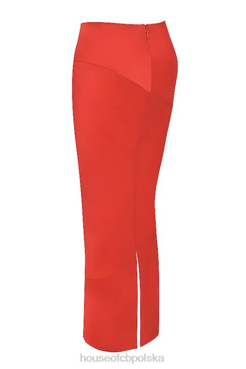 House of CB Colette satynowa spódnica midi szkarłatna z niskim stanem modna odzież kobieca