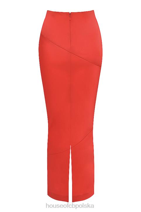 House of CB Colette satynowa spódnica midi szkarłatna z niskim stanem modna odzież kobieca