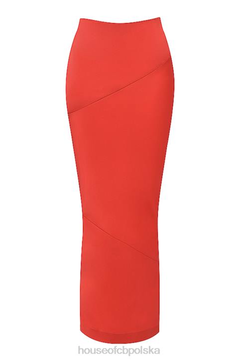 House of CB Colette satynowa spódnica midi szkarłatna z niskim stanem modna odzież kobieca