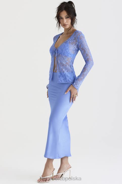 House of CB Niebieska satynowa midi spódnica Clara z modnym krojem