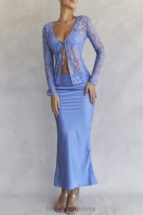 House of CB Niebieska satynowa midi spódnica Clara z modnym krojem