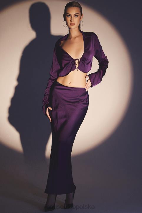 House of CB Midi Spódnica Satynowa Winogronowa Colette Trendy Odzież Damska