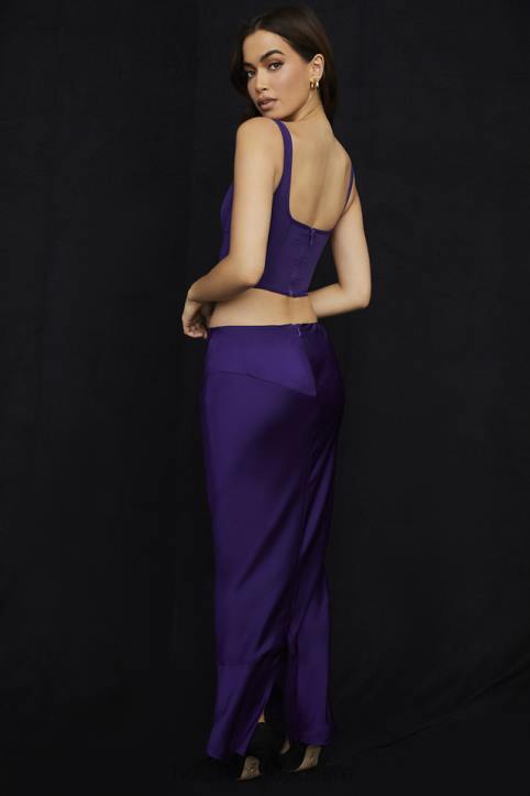 House of CB Midi Spódnica Satynowa Winogronowa Colette Trendy Odzież Damska