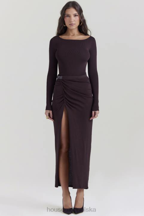 House of CB Midi Spódnica Dzianinowa Espresso Lilas Modna Odzież