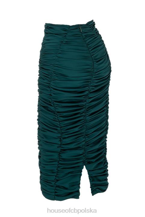 House of CB Szmaragdowa Marszczona Midi Spódnica Elegancka Stylowa
