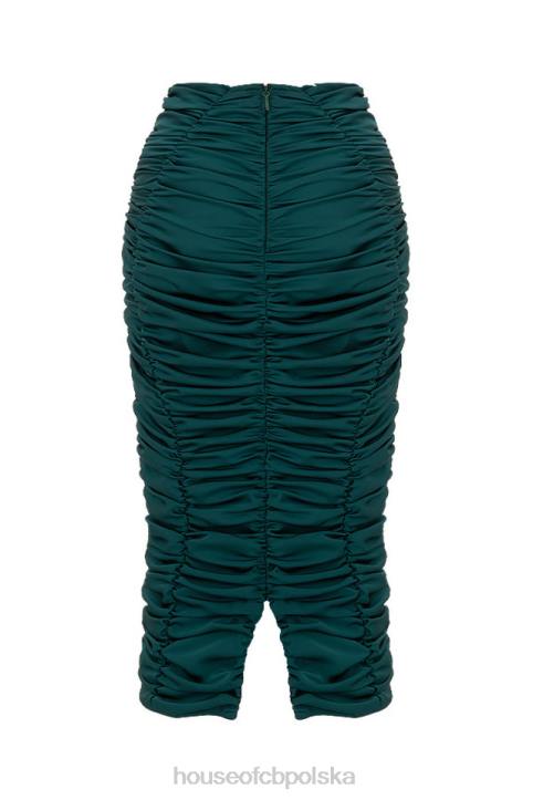House of CB Szmaragdowa Marszczona Midi Spódnica Elegancka Stylowa