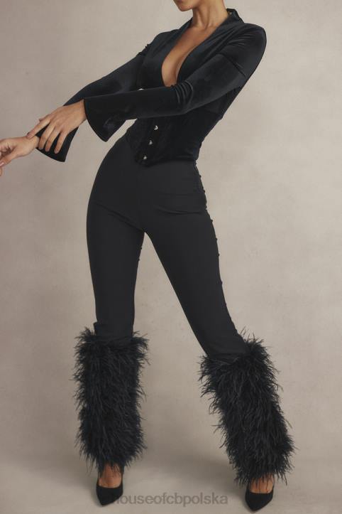 House of CB Czarne Spodnie Nicolette Obszyte Stylowe i Modne