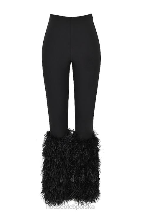 House of CB Czarne Spodnie Nicolette Obszyte Stylowe i Modne