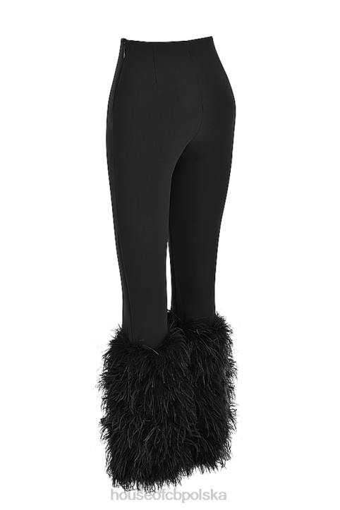 House of CB Czarne Spodnie Nicolette Obszyte Stylowe i Modne