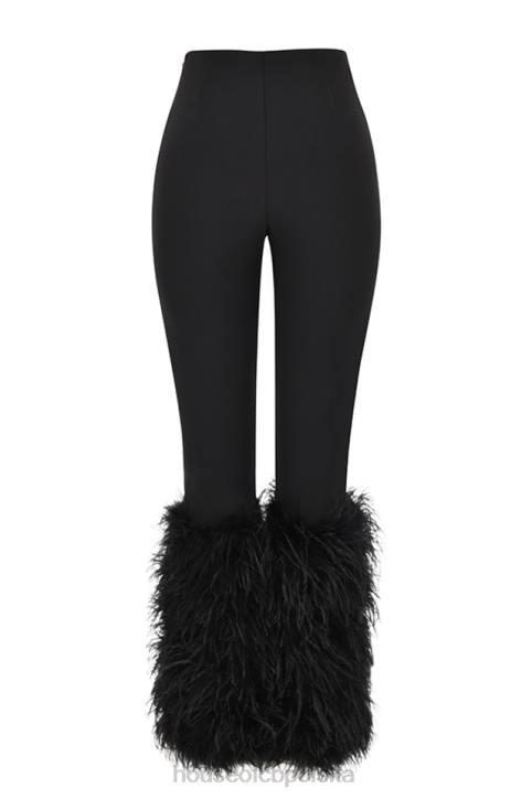 House of CB Czarne Spodnie Nicolette Obszyte Stylowe i Modne