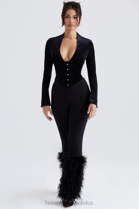 House of CB Czarne Spodnie Nicolette Obszyte Stylowe i Modne
