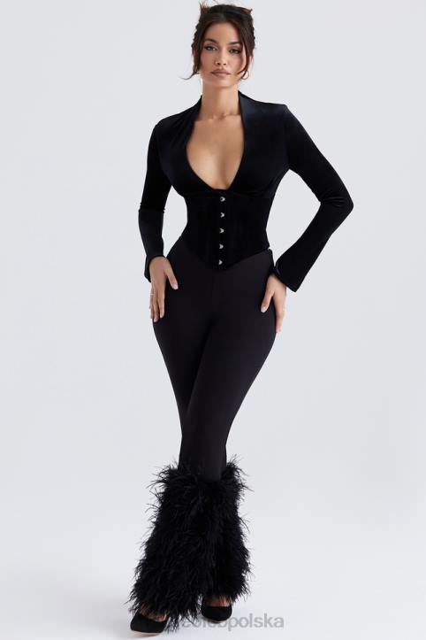 House of CB Czarne Spodnie Nicolette Obszyte Stylowe i Modne