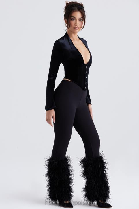 House of CB Czarne Spodnie Nicolette Obszyte Stylowe i Modne