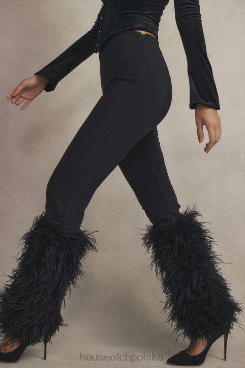 House of CB Czarne Spodnie Nicolette Obszyte Stylowe i Modne