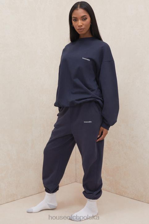 House of CB Granatowe Spodnie do Joggingu Polarowe Komfort i Styl