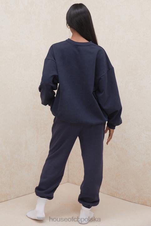 House of CB Granatowe Spodnie do Joggingu Polarowe Komfort i Styl