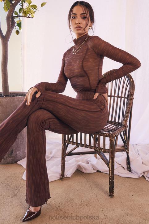 House of CB Erin Czekoladowe Spodnie z Siateczki Modne i Stylowe