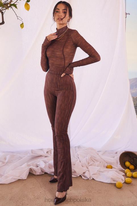 House of CB Erin Czekoladowe Spodnie z Siateczki Modne i Stylowe