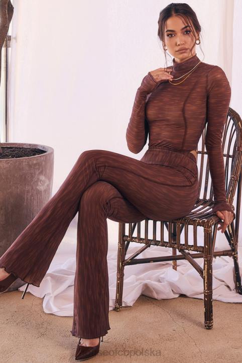 House of CB Erin Czekoladowe Spodnie z Siateczki Modne i Stylowe