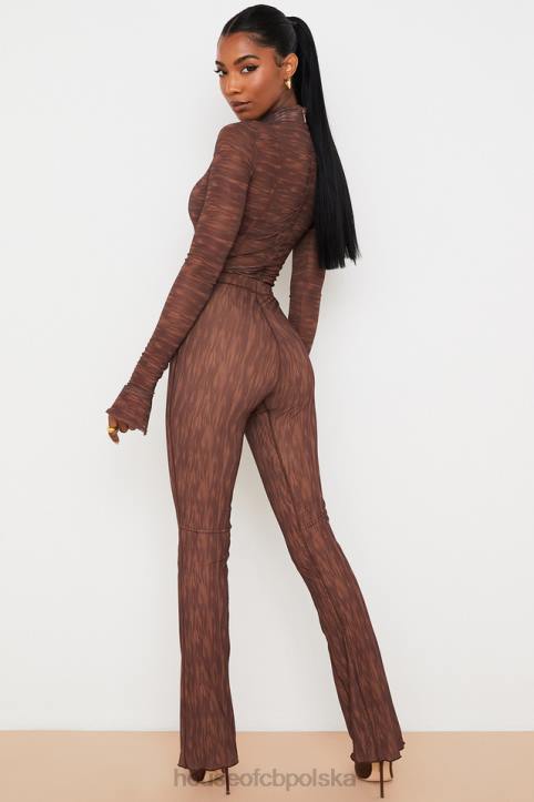 House of CB Erin Czekoladowe Spodnie z Siateczki Modne i Stylowe