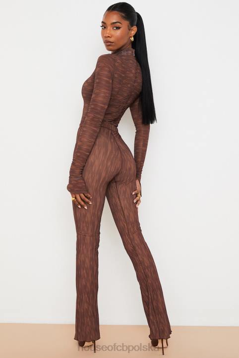 House of CB Erin Czekoladowe Spodnie z Siateczki Modne i Stylowe