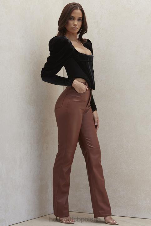 House of CB Spodnie Skórzane Wegańskie Stretch Tan Eleganckie