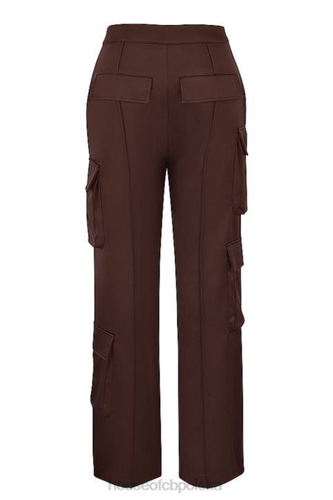 House of CB Czekoladowe Satynowe Spodnie Cargo Fashionowy Styl