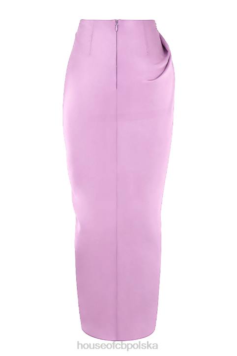 House of CB Liliowa Satynowa Drapowana Spódnica Elegancka Moda