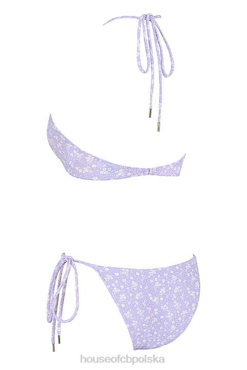 House of CB Lira liliowe bikini kwiatowy nadruk odwrócony trójkąt