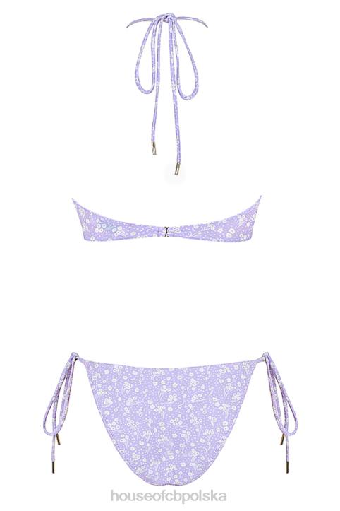 House of CB Lira liliowe bikini kwiatowy nadruk odwrócony trójkąt