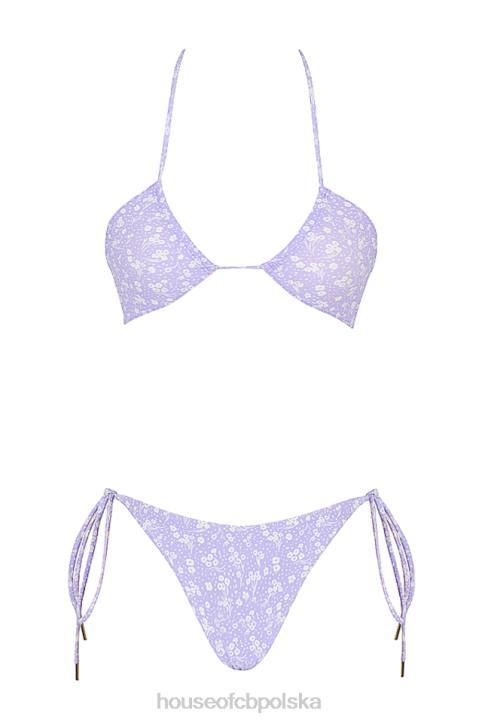 House of CB Lira liliowe bikini kwiatowy nadruk odwrócony trójkąt