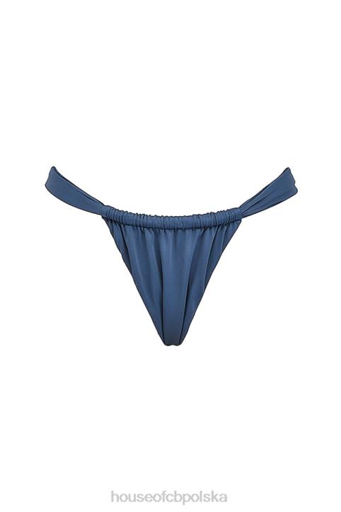 House of CB Bikini Dół Marszczony Głęboki Błękit Wysokie Nogawki