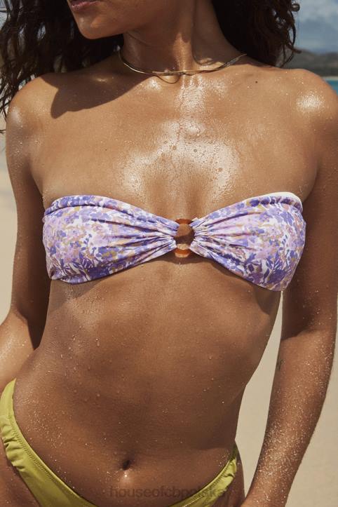 House of CB Fioletowa bikini bandeau Medea w kwiaty stylowy letni must have