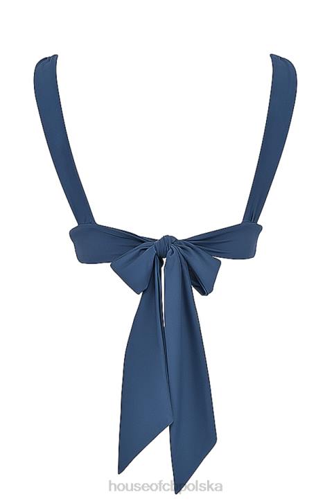 House of CB Seszele głęboki błękit wiązany góra bikini modne plażowe trendy