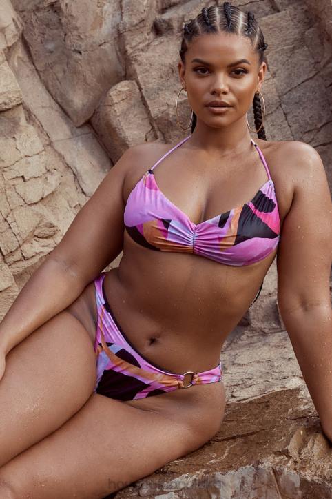 House of CB Różowe Czarne Bikini Wiązane na Szyi Modny Styl