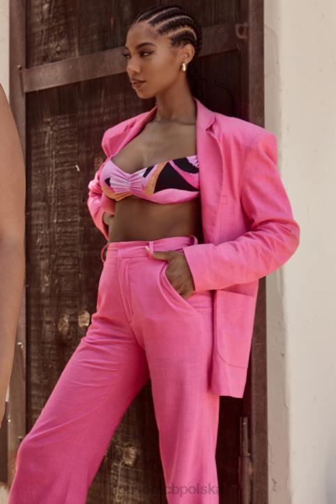 House of CB Różowe Czarne Bikini Wiązane na Szyi Modny Styl