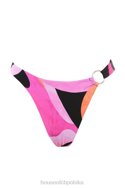 House of CB Różowe Czarne Bikini Wiązane na Szyi Modny Styl