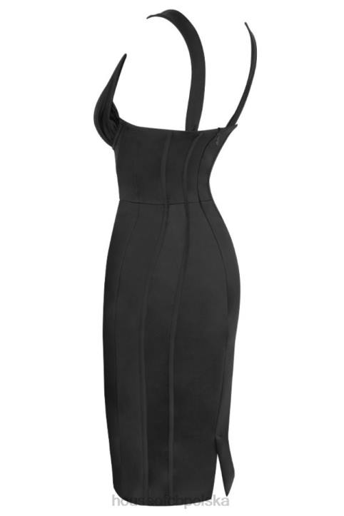 House of CB Czarna Satynowa Gorsetowa Sukienka Elegancka
