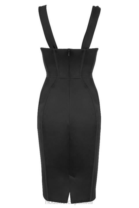 House of CB Czarna Satynowa Gorsetowa Sukienka Elegancka