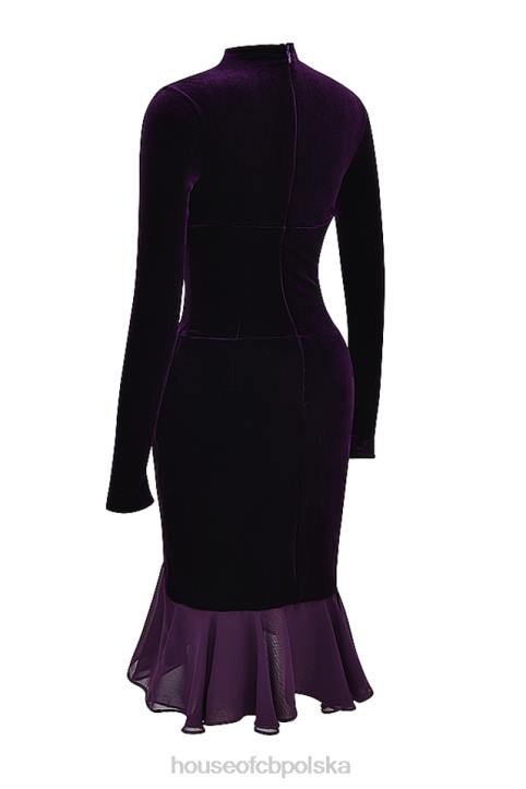 House of CB Ciemnofioletowa Aksamitna Gorsetowa Sukienka Elegancka 4PND327