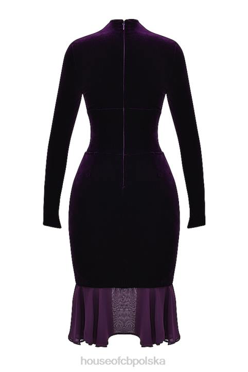 House of CB Ciemnofioletowa Aksamitna Gorsetowa Sukienka Elegancka 4PND327