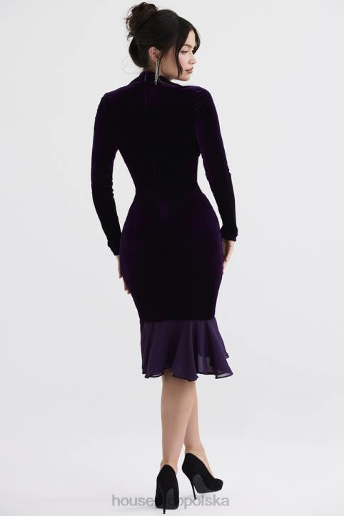 House of CB Ciemnofioletowa Aksamitna Gorsetowa Sukienka Elegancka 4PND327