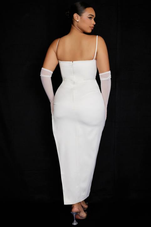House of CB Sukienka Gorsetowa Satynowa Kość Słoniowa Elegancka Moda