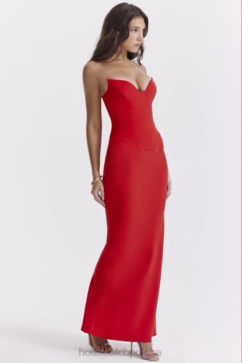 House of CB Tamara wiśniowa gorsetowa sukienka strapless modna elegancka 4PND230