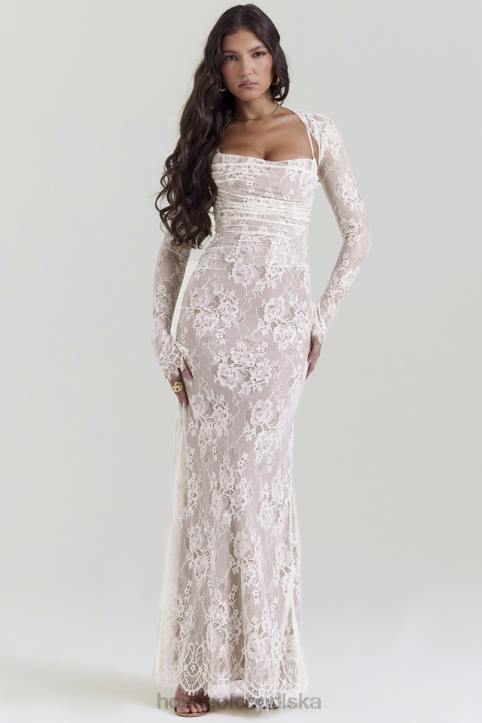 House of CB Artemis kremowa sukienka maxi koronkowa vintage stylizacja