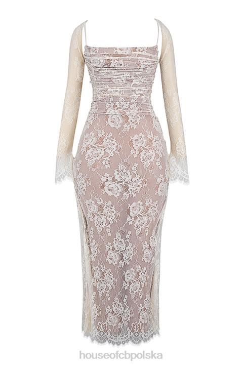 House of CB Artemis kremowa sukienka maxi koronkowa vintage stylizacja