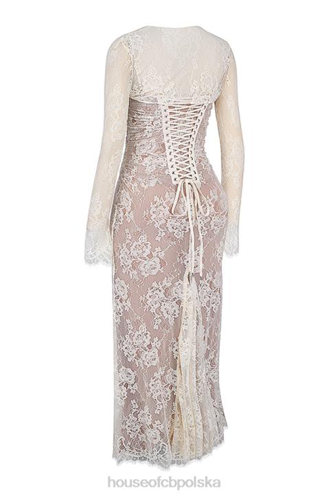 House of CB Artemis kremowa sukienka maxi koronkowa vintage stylizacja