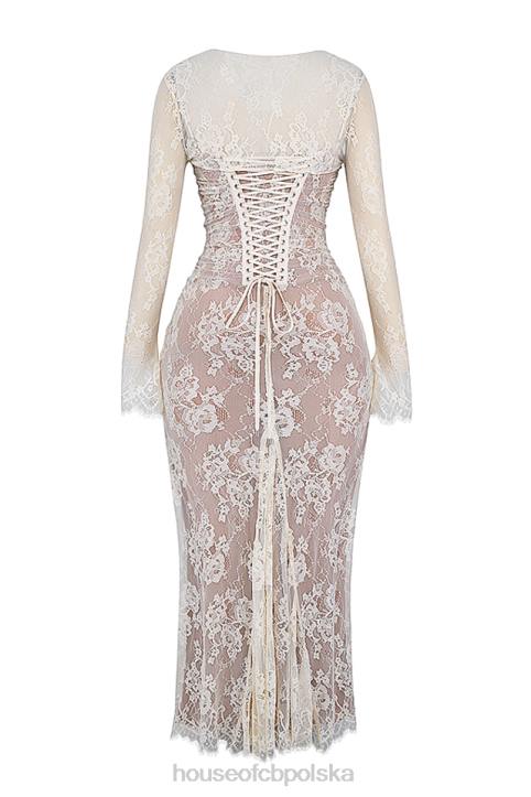 House of CB Artemis kremowa sukienka maxi koronkowa vintage stylizacja
