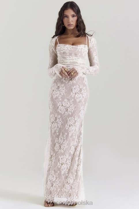 House of CB Artemis kremowa sukienka maxi koronkowa vintage stylizacja